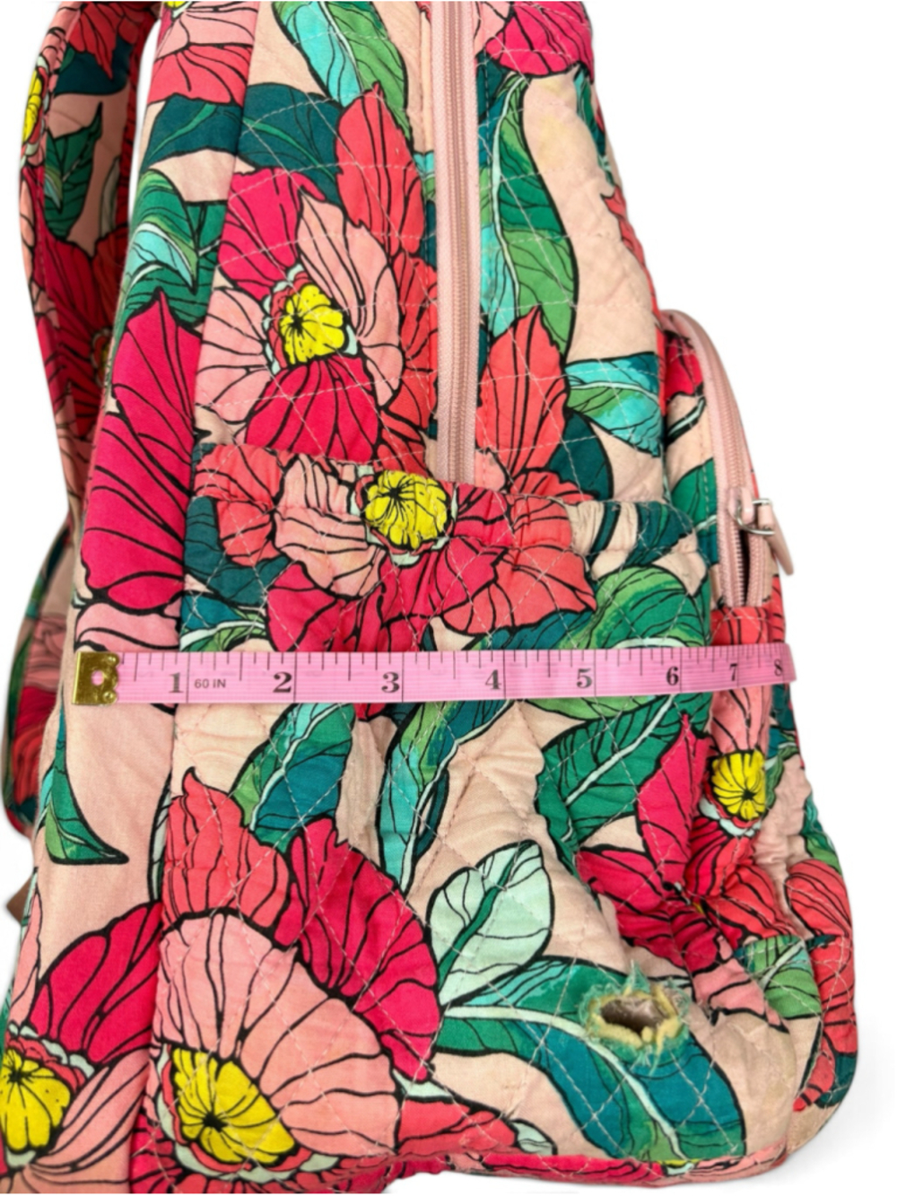 Vera Bradley Vintage Floral Quilted Campus Backpack Pink Green - Picture 10 of 16
